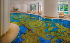 palazzo versace macau interior with flamboyantly patterned floor