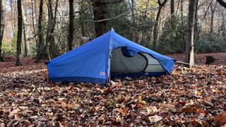 Fjällräven Abisko Lite 1 tent with flap open pitched in the woods