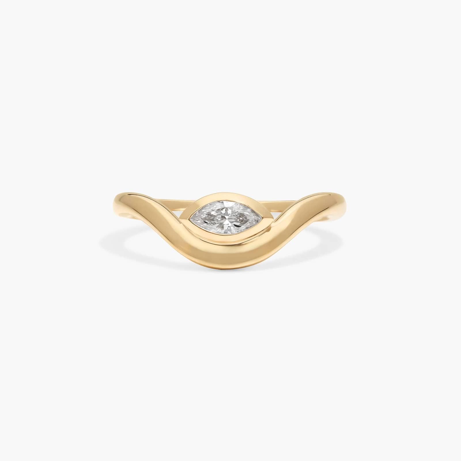 jame sallen, Bezel Curved Ring With 0.20 CTW Marquise Cut Lab-Grown Diamond In 14K Yellow Gold