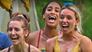 Jenna, Patt and Jelly all excitedly shout during an episode of Survivor 51.