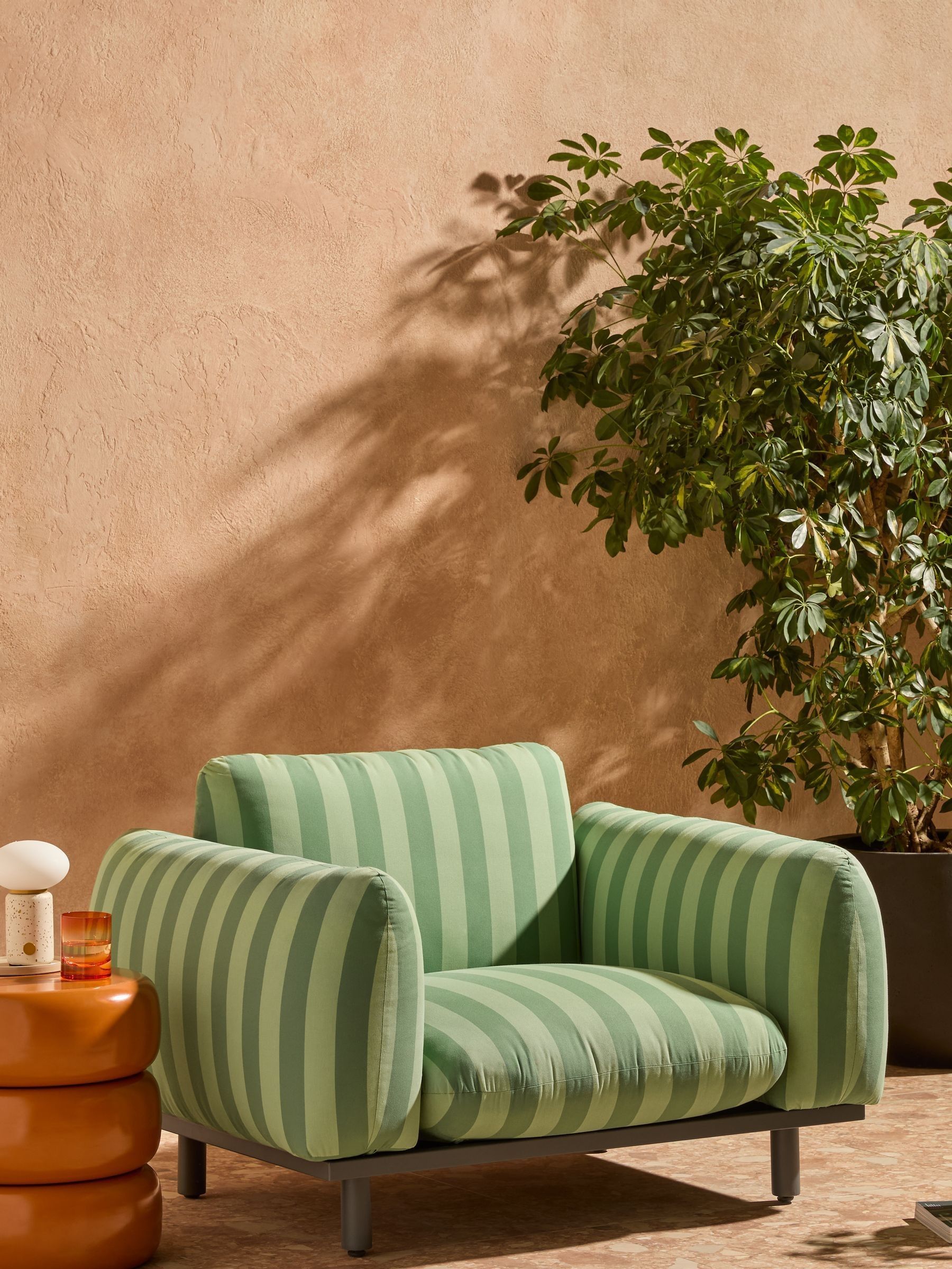 Samaya Outdoor Garden Lounge Chair in Green Stripe