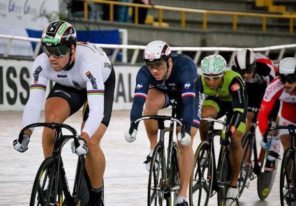 Maximilian Levy (Germany) en route to victory in his keirin heat.