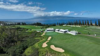 An aerial shot of Kapalua Plantation Course