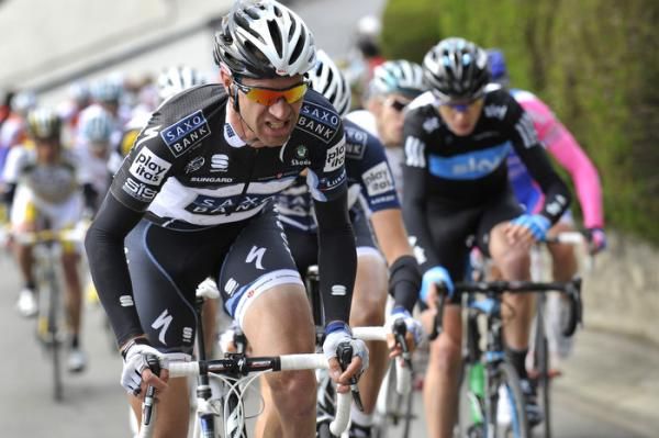 Jens Voigt (Saxo Bank) was on the attack in La Fleche Wallonne.