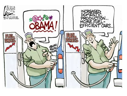 Political cartoon fuel prices Obama