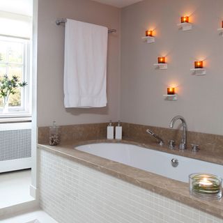 modern luxurious bathroom with marble splashback