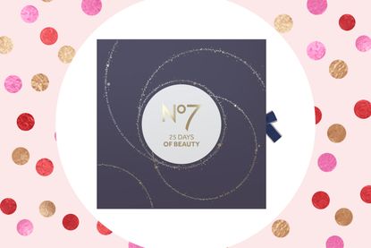 a collage showing the Boots No7 beauty advent calendar box for 2022