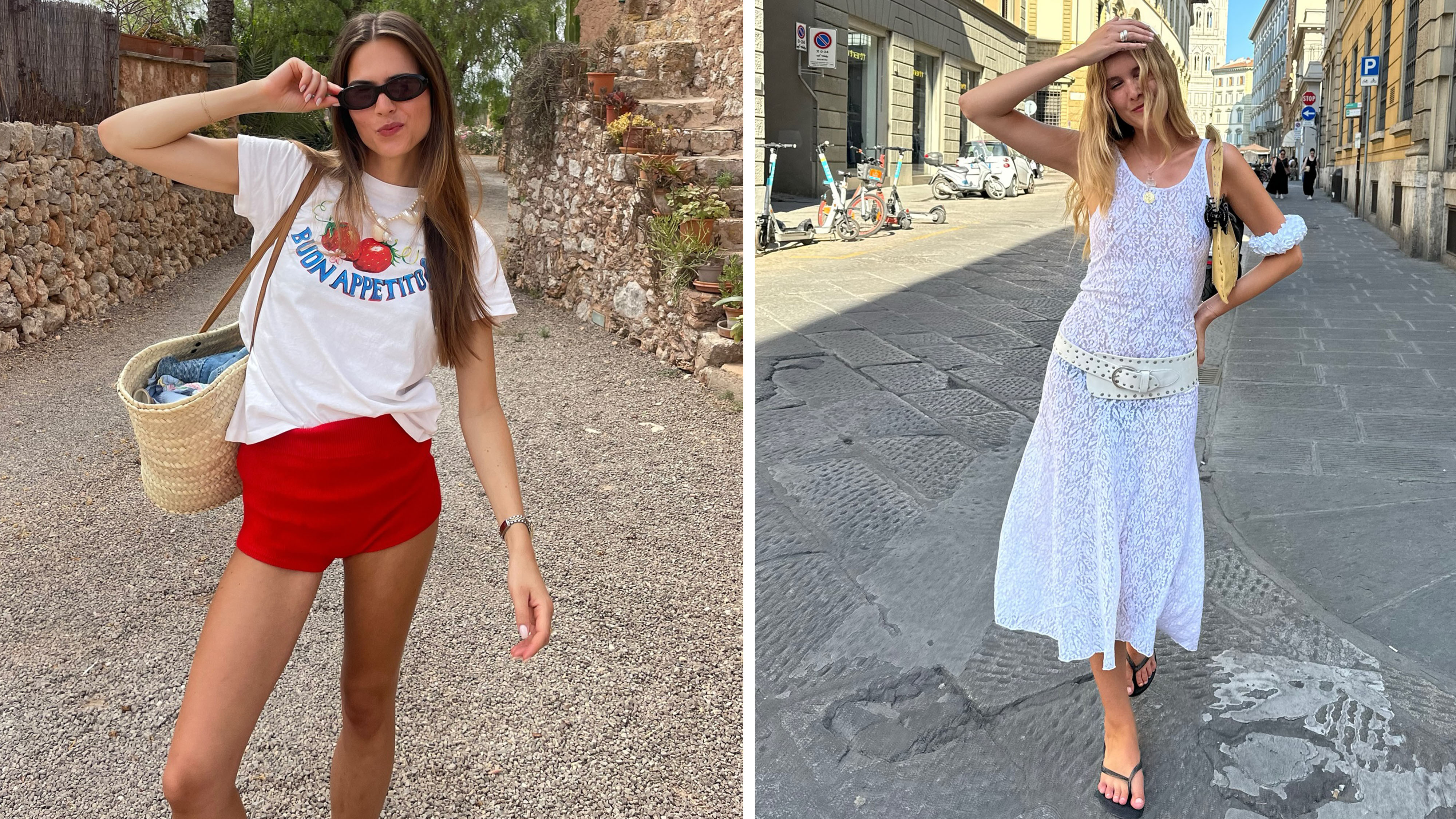 Women in summer outfits.