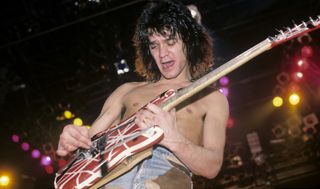 Eddie Van Halen performs with Van Halen in Jacksonville, Florida on January 18, 1984. 