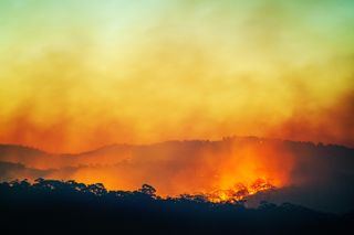 A fire blazes in Australia