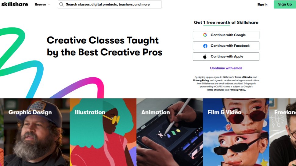 Website screenshot of SkillShare (March, 2026)