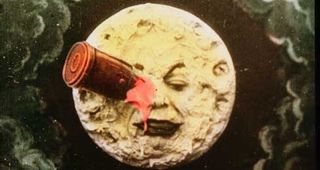 Restored color frame shows iconic scene from Georges Méliès 1902 film, A Trip to the Moon.