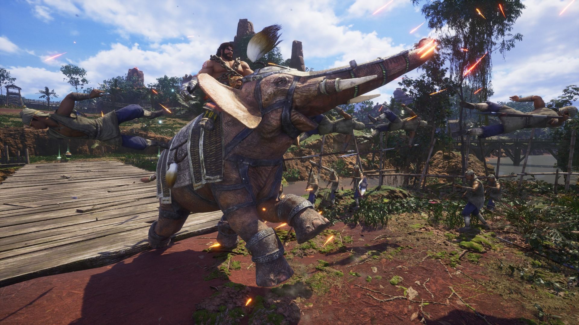 Dynasty Warriors 3: Complete Edition Remastered screenshot mostrando a Meng Huo montando un elefante de guerra