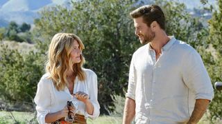 Laura Dern and Liam Hemsworth in "Lonely Planet" now streaming on Netflix