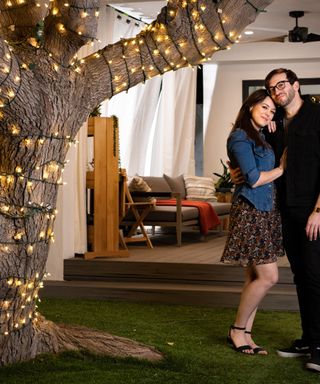Garden designed by Hayley Orrantia, The Goldbergs actress, large tree with lights