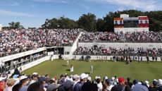 Fans at the first tee box of the Presidents Cup 