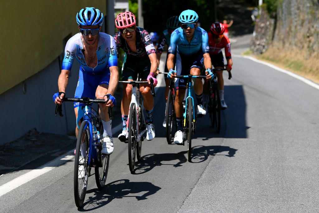 TURIN ITALY MAY 21 LR Simon Yates of United Kingdom and Team BikeExchange Jayco and Magnus Cort Nielsen of Denmark and Team EF Education Easypost compete during the 105th Giro dItalia 2022 Stage 14 a 147km stage from Santena to Torino Giro WorldTour on May 21 2022 in Turin Italy Photo by Tim de WaeleGetty Images