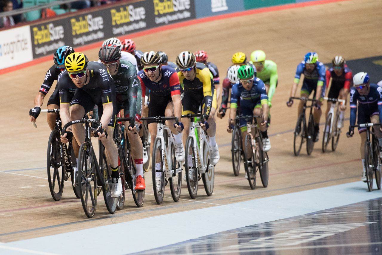 Ed Clancy at the front of the bunch