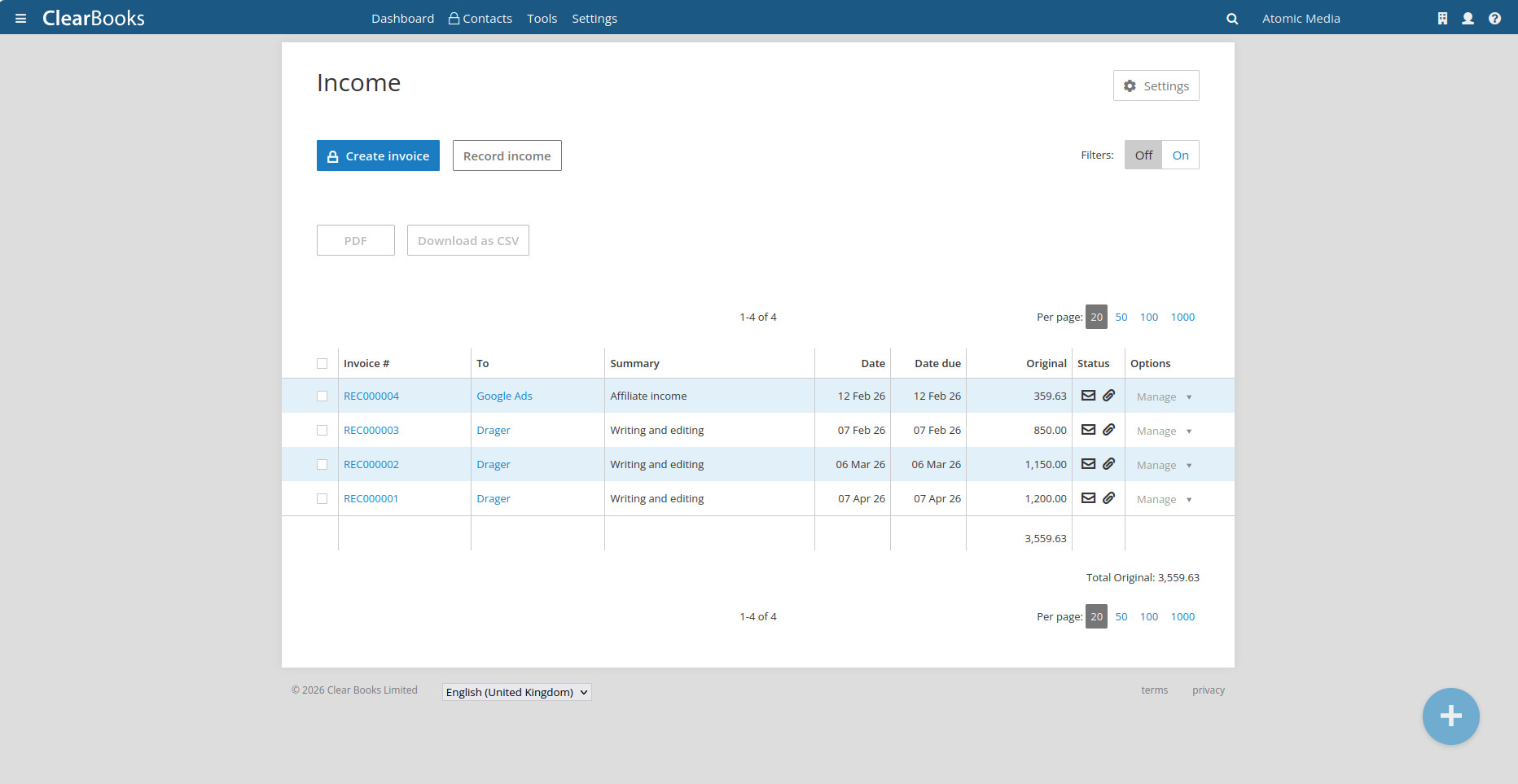 Screenshots from Clear Books Free