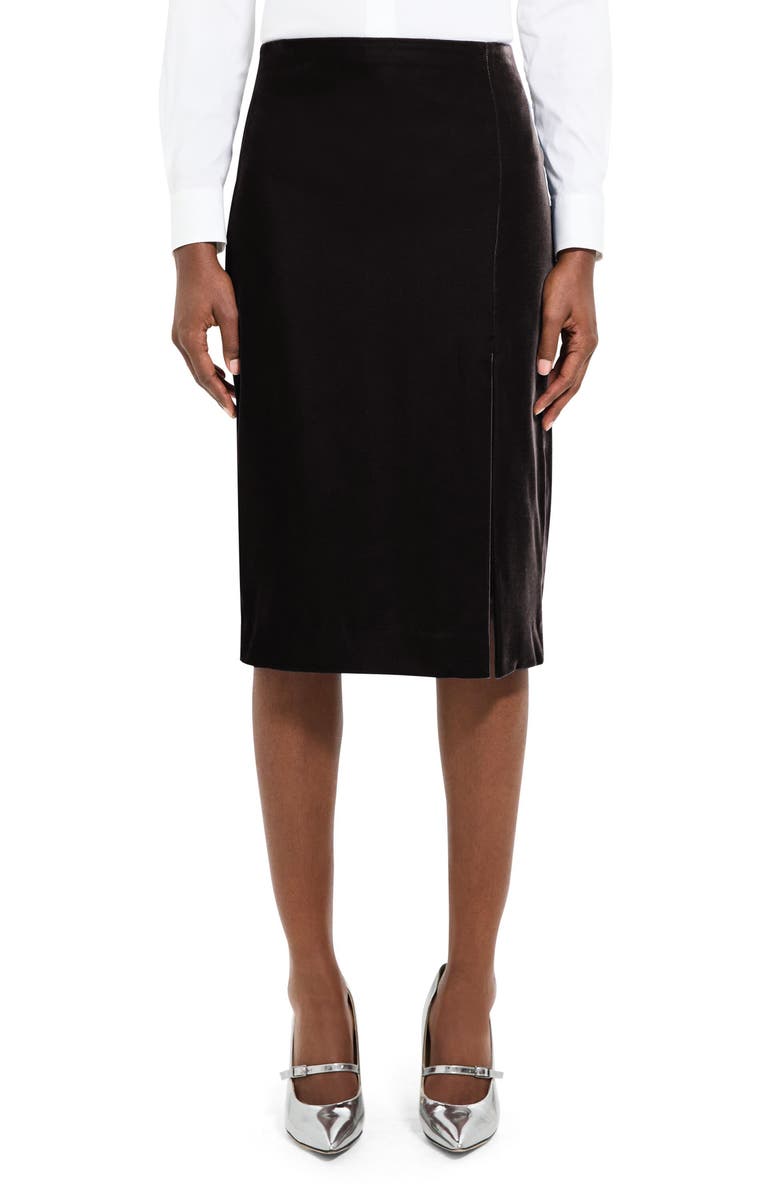 Side Slit Stretch Velvet Pencil Skirt