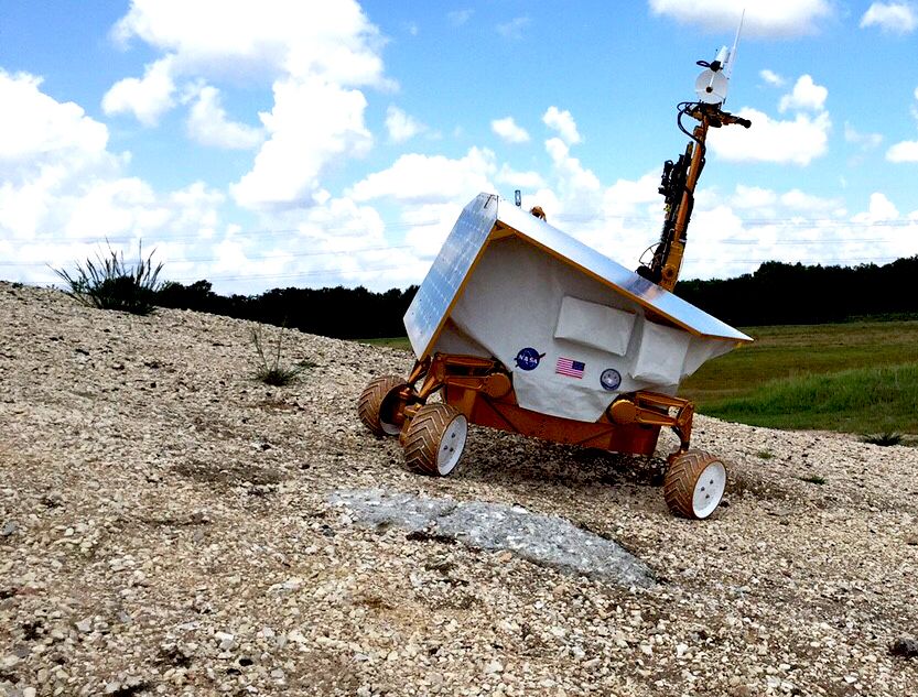 A prototype Resource Prospector lunar rover in testing before the project was canceled in April 2018 as part of NASA&#039;s renewed focus on the moon.