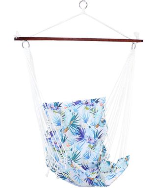 sunnydaze Hanging Hammock Chair Swing with Spreader Bar and Padded Back for Backyard and Patio in Parrot Print