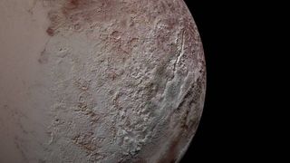 Pluto&#039;s bladed terrain as seen from NASA&#039;s New Horizons during its July 2015 flyby.