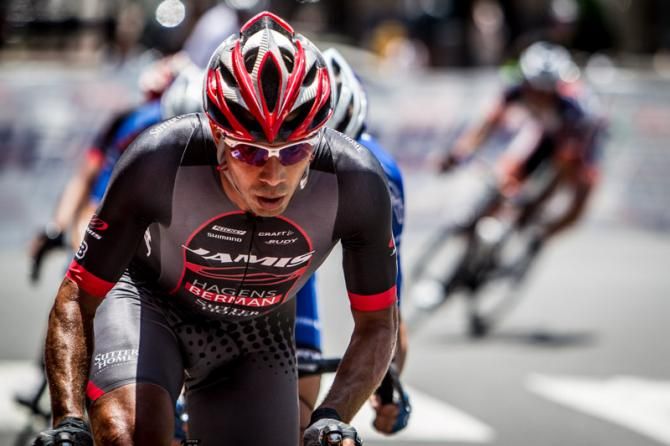 Luis Amaran (Jamis-Hagens Berman) taking his turn on the front of the break that lapped the field.