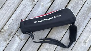 Manfrotto BeFree Advanced Travel Tripod review: Image shows camera tripod in bag