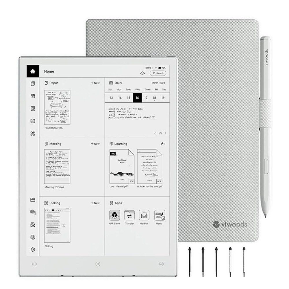 ViWoods AiPaper 10.65-inch E Ink tablet with case, pen and replacement nibs