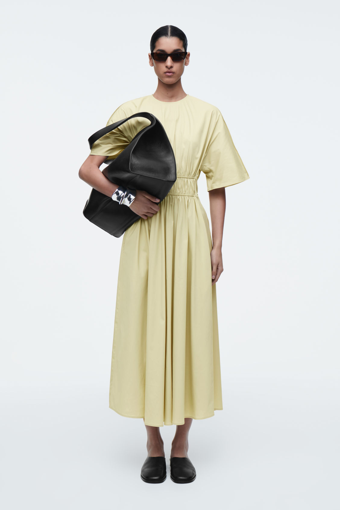 Gathered Open-Back Midi Dress