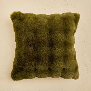 Green bobble faux fur cushion