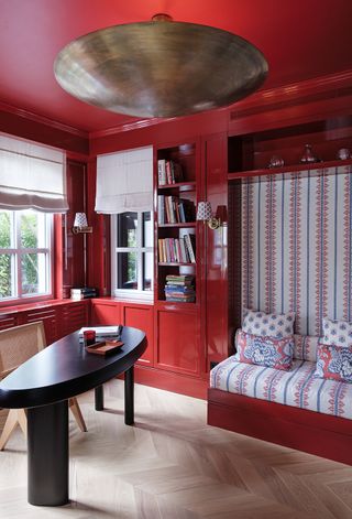 vibrant red and blue home office