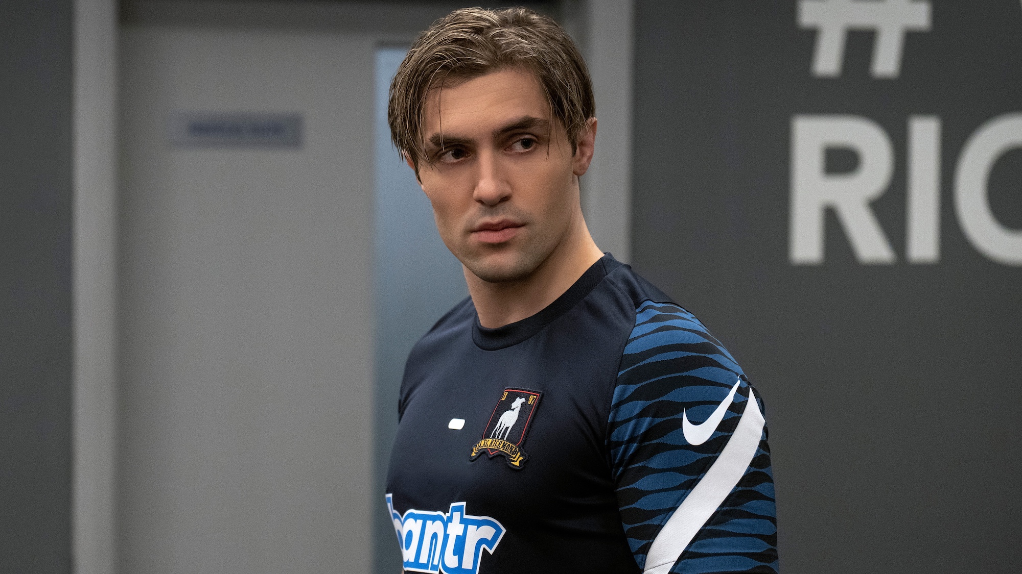 Phil Dunster in soccer uniform in Ted Lasso