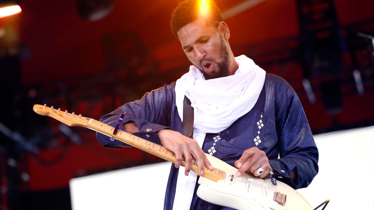 Mdou Moctar performs at the Gobi Tent during the 2024 Coachella Valley Music and Arts Festival at Empire Polo Club on April 14, 2024 in Indio, California.