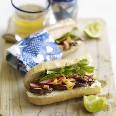 Vietnamese charred pork baguette with pickled veg-woman and home