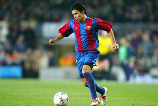 Javier Saviola in action for Barcelona against Inter in February 2003.