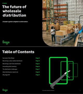 Whitepaper cover with image of colleagues stood in a warehouse in front of a table of boxes