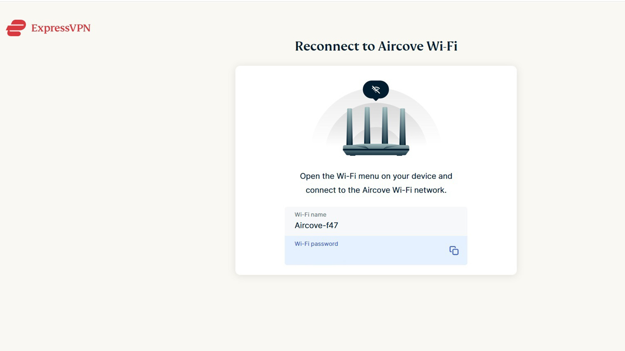 ExpressVPN Aircove app screen shot