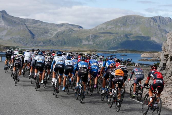 The peloton in action during stage 2 at the inaugural Arctic Race of Norway