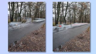 Screenshot showing steps to taking Long Exposure photos on a Google Pixel phone - Long exposure photo of car