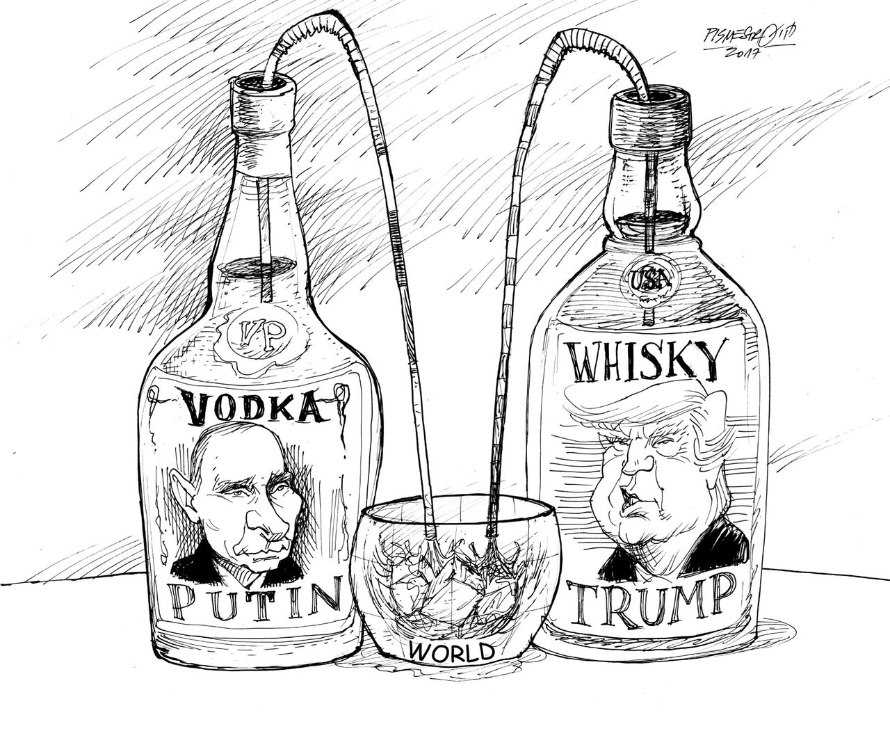 Political cartoon World Trump Putin Russia collusion