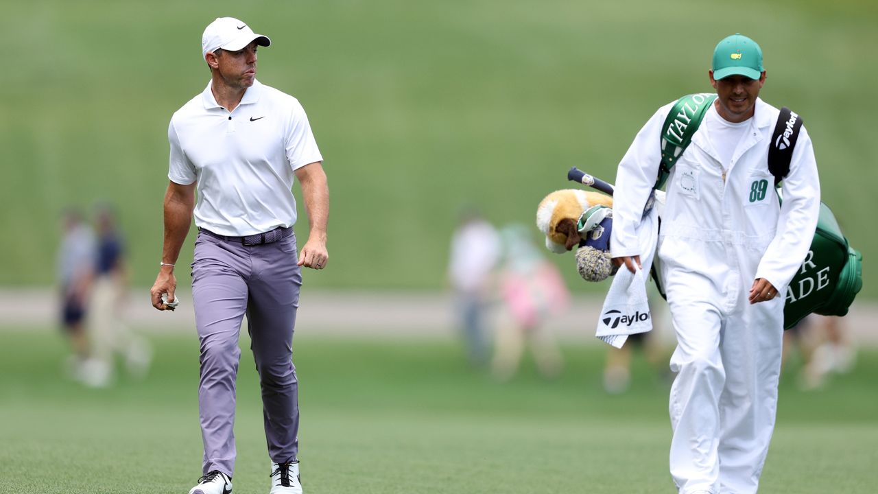 Rory McIlroy and caddie Harry Diamond at Augusta National during the 2024 Masters