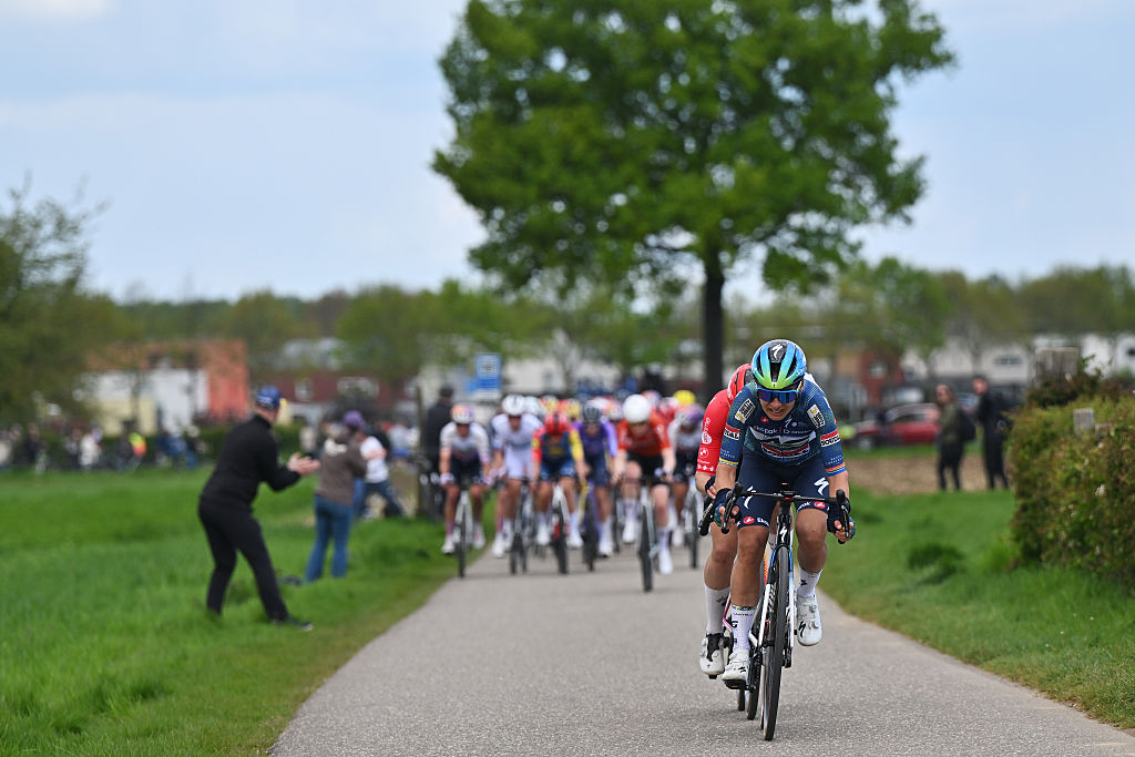 Ashleigh Moolman-Pasio (Team AG Insurance - Soudal) and Steffi H&amp;auml;berlin (SD Worx-Protime) attack during the 12th Amstel Gold Race Ladies Edition 2026. (Photo by Luc Claessen/Getty Images)
