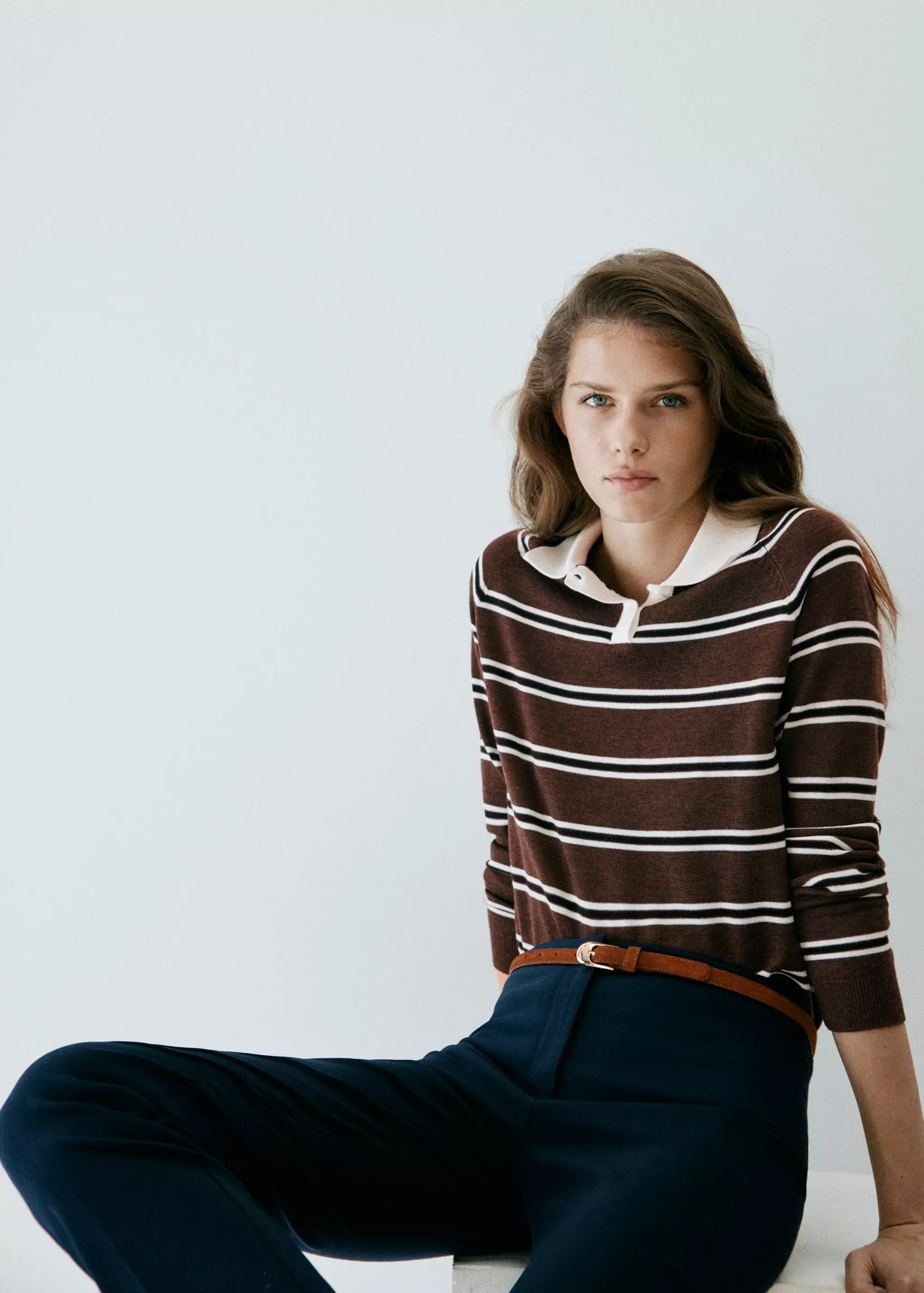 Striped Polo-Neck Sweater - Women | Mango United Kingdom