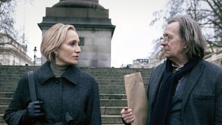 (L to R) Kristin Scott Thomas as Diana Taverner and Gary Oldman as Jackson Lamb in Slow Horses, one of the best Apple TV Plus shows