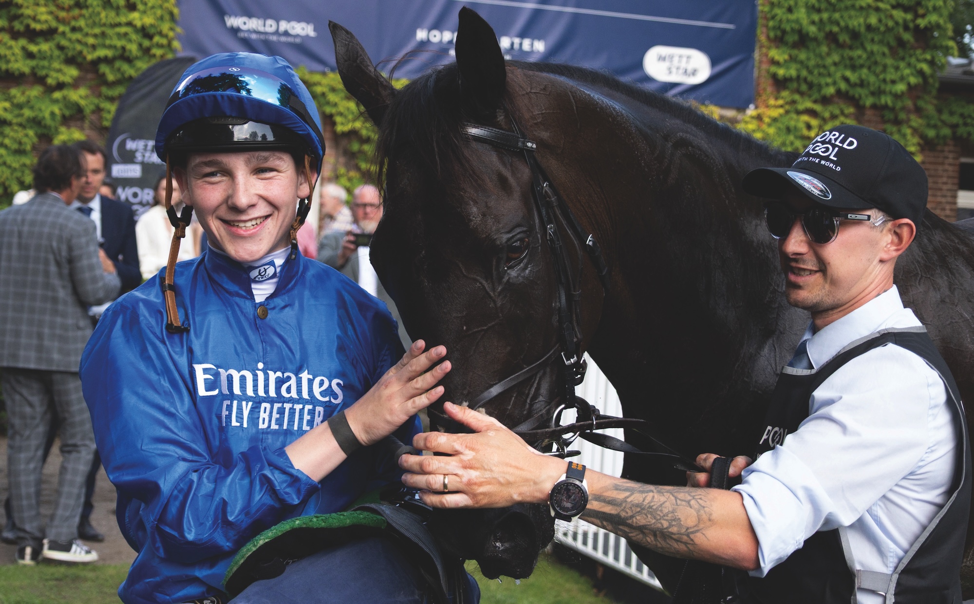 Billy Loughnane with Rebels Romance after winning a race in Germany