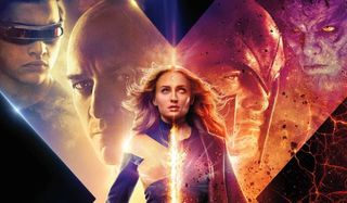 Dark Phoenix Jean Grey stands divided between two halves of X-Men