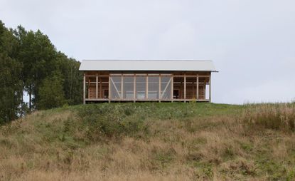 Swedish countryside cabin on a grey day