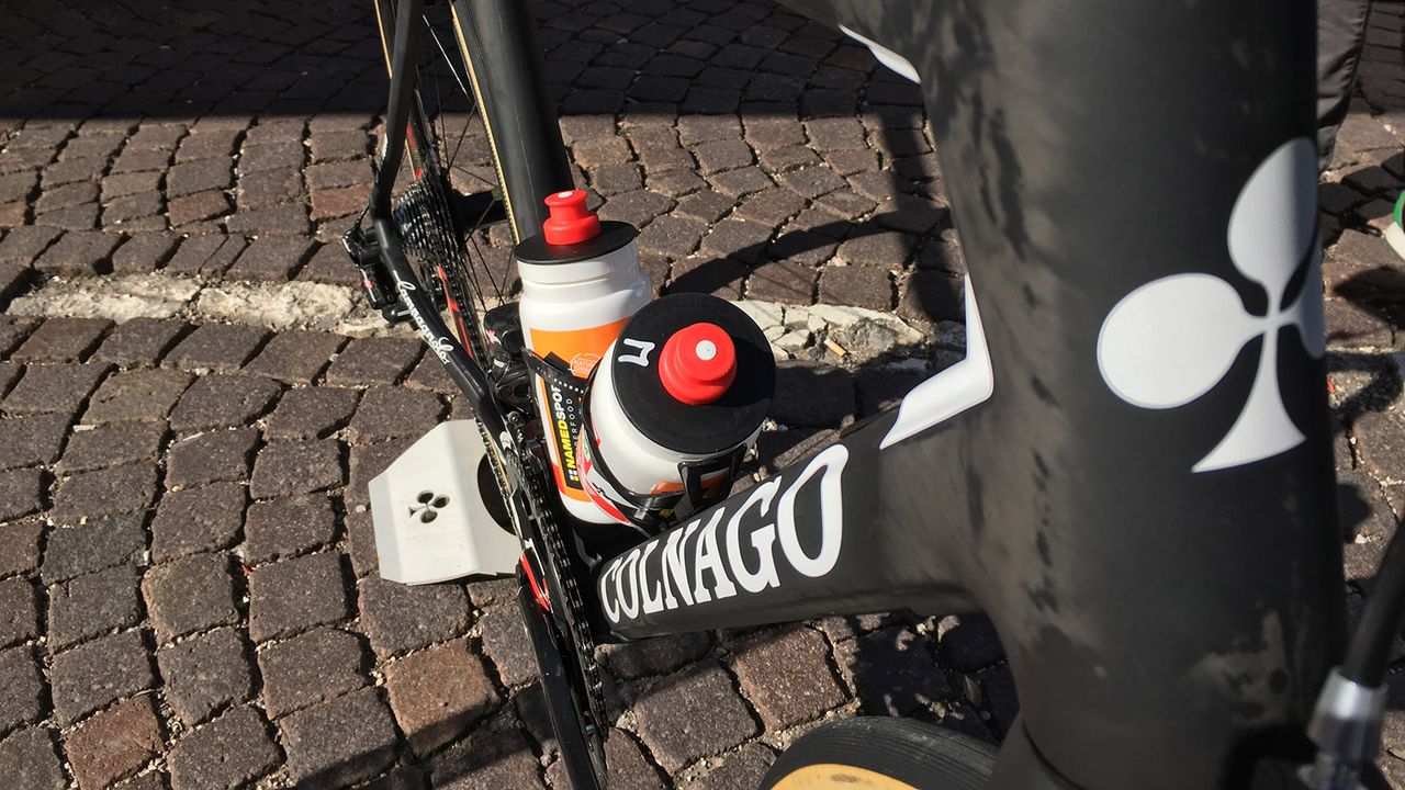 Bold white Colnago decals adorn the downtube of the frame